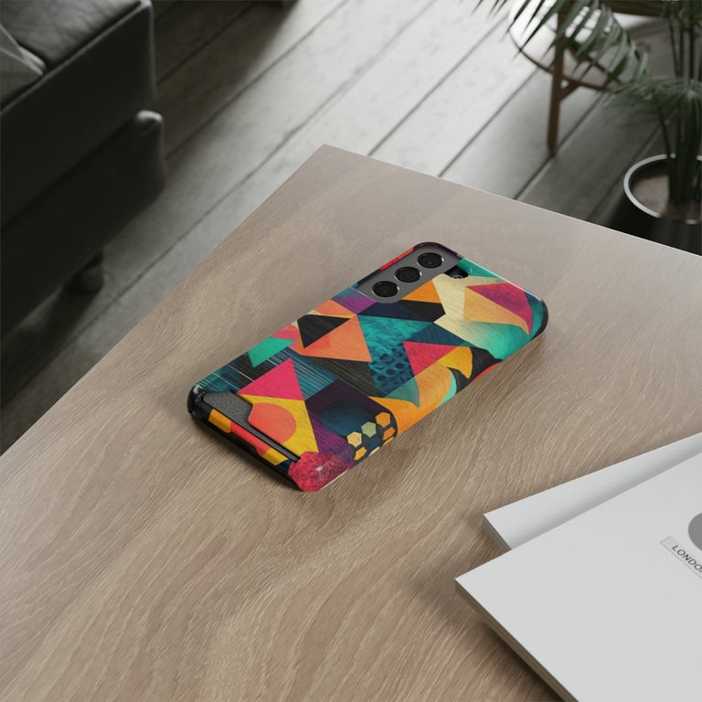 Phone Case With Card Holder - Bold Geometric Symphony