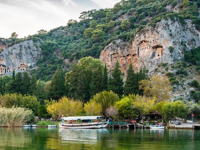 A view of Dalyan with its river and rock tombs