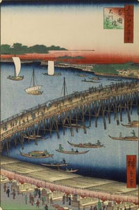 Le point Ryogoku et la grande berge - Hiroshige