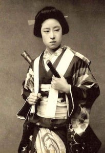 Représentations d'O-Sana-san une Geisha de renom en onna bukeisha, période Genroku