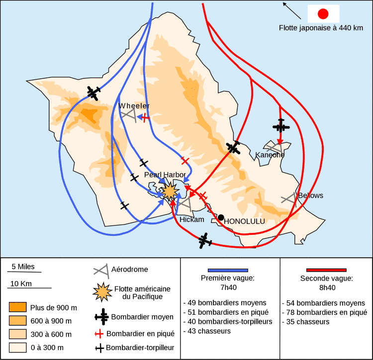 Carte des attaques japonaises, Pearl Harbor