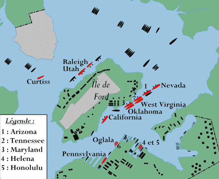 Position des principaux navires américains dans la rade de Pearl Harbor