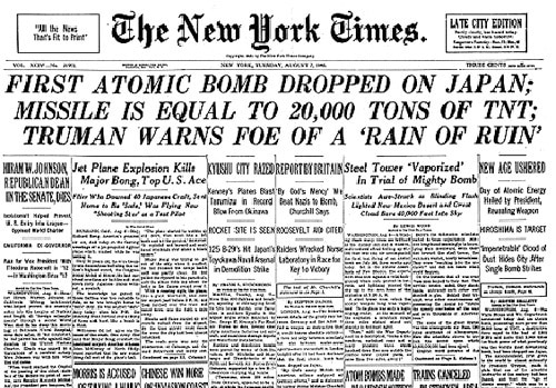 Titre du New York times après Hiroshima Titre du New York times après Hiroshima