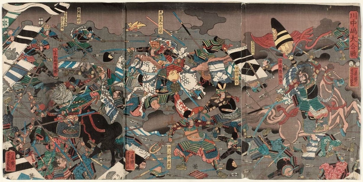 (Une des) batailles de Kawanakajima par Utagawa Yoshikazu