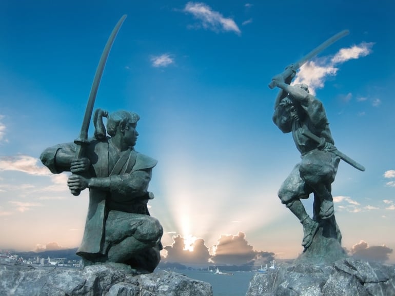 Duel entre Miyamoto Musashi et Sasaki Kojiro à Ganryu-jima