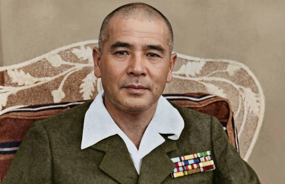 Portrait en couleur du général japonais Masaharu Homma en uniforme militaire en 1942 durant la Seconde Guerre mondiale.