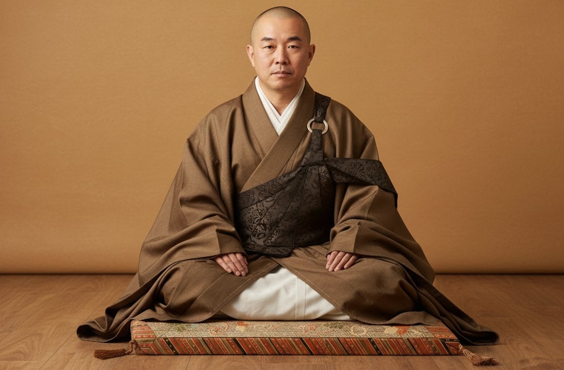 Empereur Go-Mizunoo assis en tenue traditionnelle japonaise, associé à la création de la villa impériale Shugaku-in à Kyoto