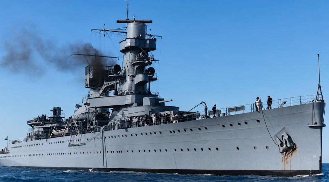 Croiseur léger néerlandais De Ruyter en mer en 1942, navire de guerre de la Seconde Guerre mondiale