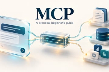 Conceptual MCP connector linking an AI application with documents, a database and business tools.