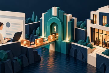 Architectural illustration of a browser, an identity gateway and a protected application connected by an authorization-code path.