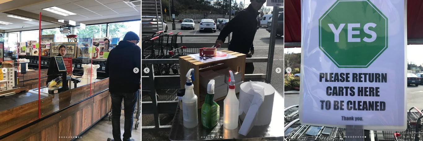 *Figure 3 - Plexiglass shields and sanitization stations (Source: *[*Country Grocer, Salt Spring Island, Instagram*](https://www.instagram.com/rlatcg)*)*