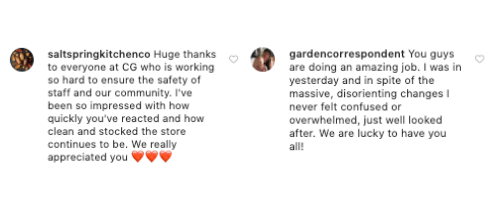 *Figure 5 - Appreciative feedback from Instagram followers (Source: *[*Country Grocer, Salt Spring Island, Instagram*](https://www.instagram.com/rlatcg)*)*