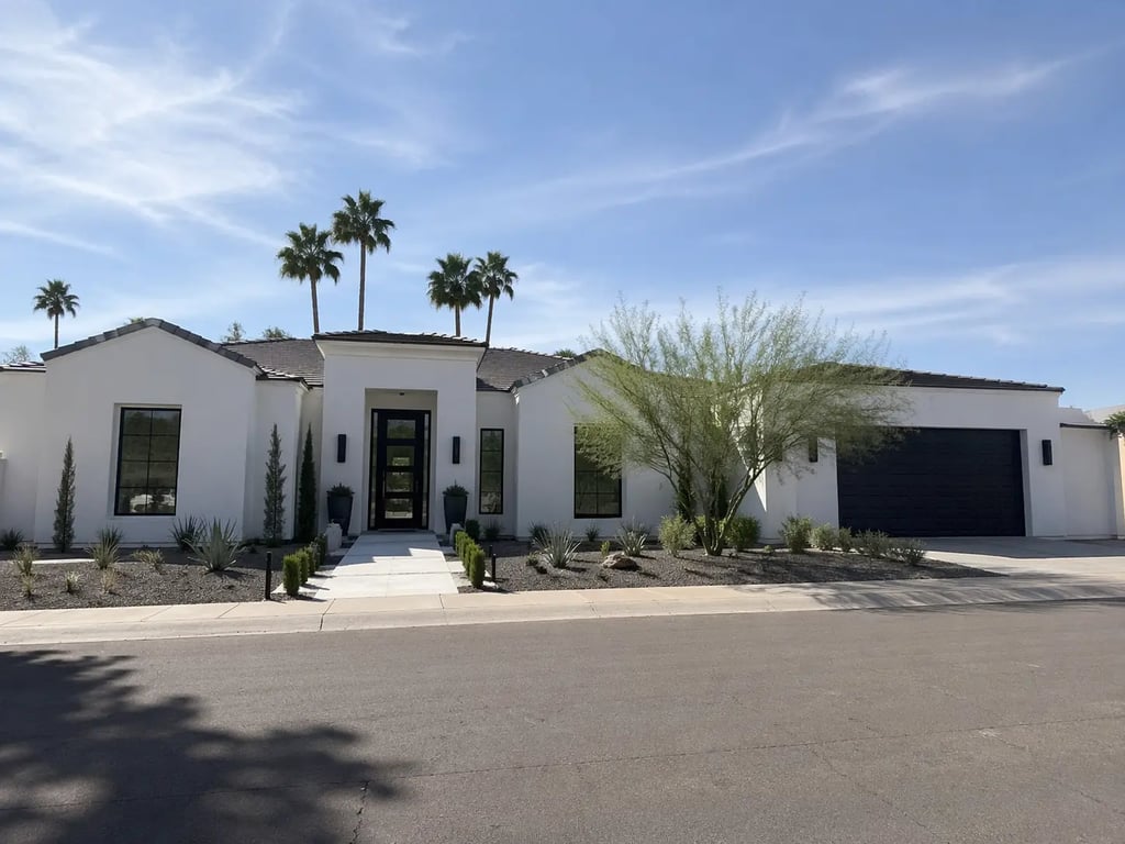 Before and after Phoenix house painting by Modern Painters — dramatic exterior transformation with premium UV-resistant coatings for Arizona climate
