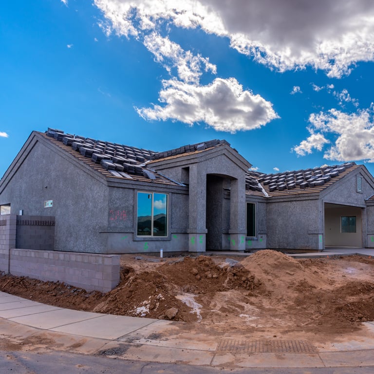 Arizona custom home under construction, desert site