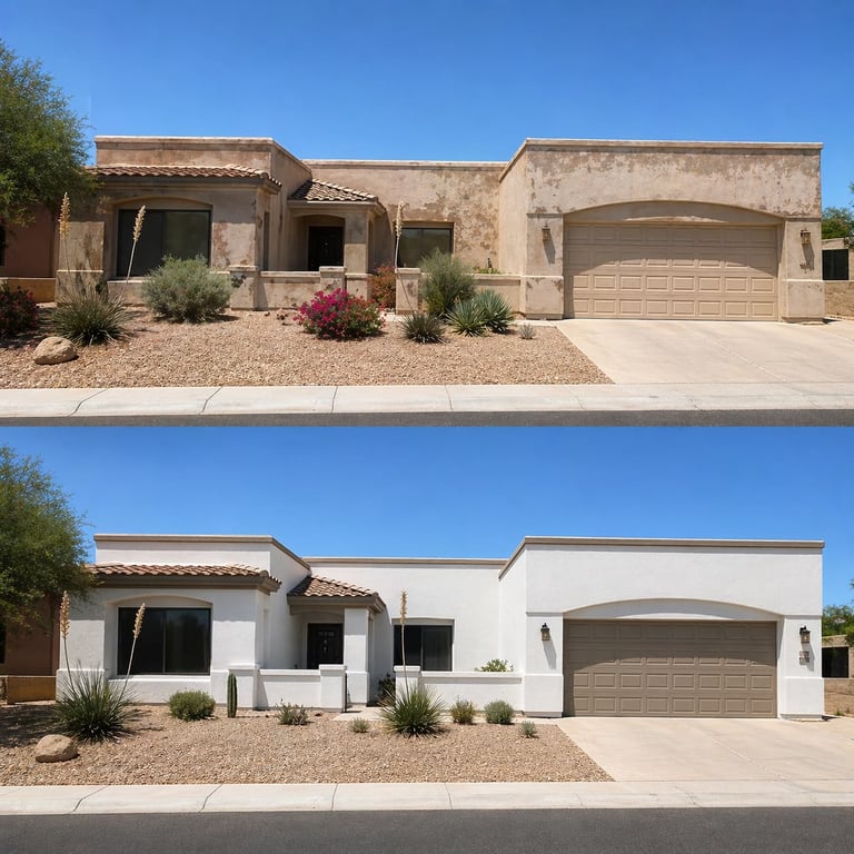 Before and after Phoenix home exterior repaint by Modern Painters, premium UV-resistant coatings for Arizona desert conditions