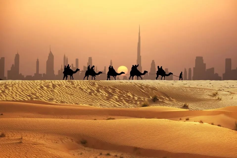 Middle Eastern Skyline Visits Desert Safari