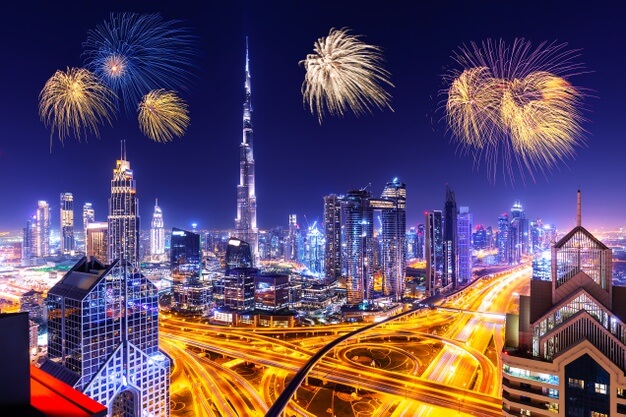 New Year’s Eve feast with an impression of the Burj Khalifa Fireworks Show