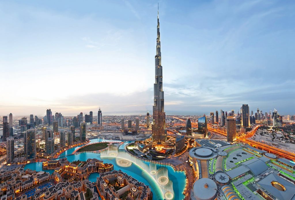 •	A group of man-made lakes may be seen from the Dubai Mall