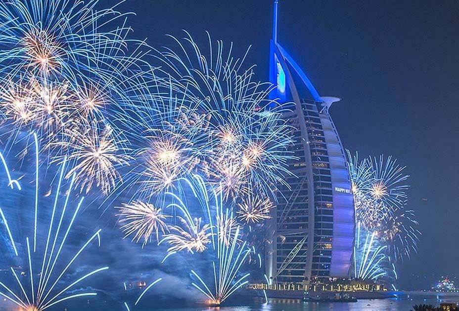 Burj Al Arab Firework From Close-by Location