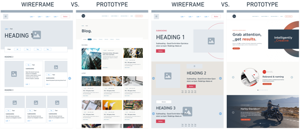 h2o creative website - Wireframe design vs prototype