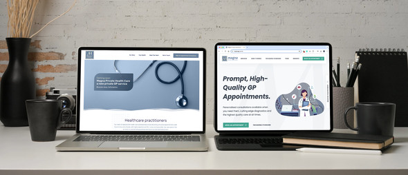 Comparison of Magna GPs old vs new website in laptop screens