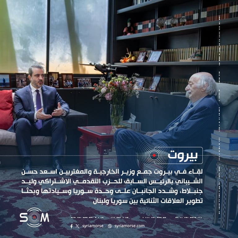 الشيباني يلتقي وليد جنبلاط في بيروت لبحث العلاقات السورية اللبنانية