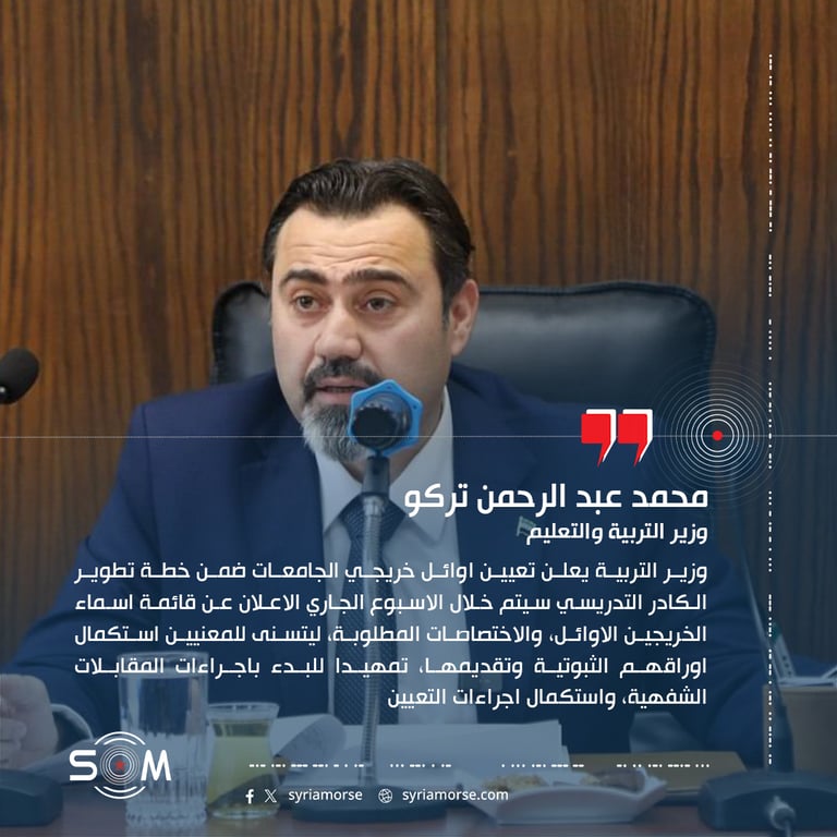 وزير التربية يعلن تعيين اوائل خريجي الجامعات ضمن خطة تطوير الكادر التدريسي