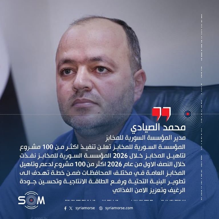 المؤسسة السورية للمخابز تعلن تنفيذ اكثر من 100 مشروع لتاهيل المخابز خلال 2026