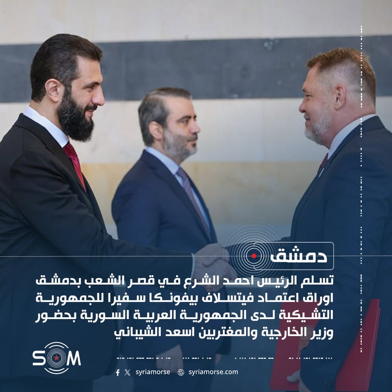 الرئيس احمد الشرع يتسلم اوراق اعتماد السفير التشيكي في دمشق