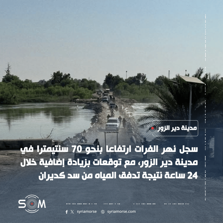توقعات بارتفاع منسوب الفرات في دير الزور خلال الساعات المقبلة الموقع: مدينة دير الزور