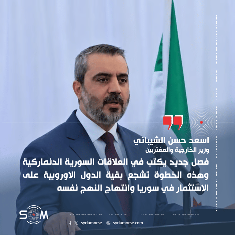 الشيباني: العلاقات السورية الدنماركية تفتح فصلا جديدا وتشجع الاستثمار الاوروبي