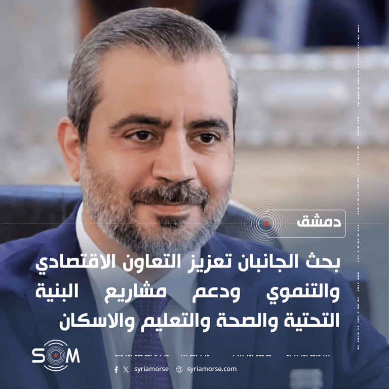 الشيباني يبحث مع وفد الماني تعزيز التعاون الاقتصادي والتنموي مع سوريا الموقع: دمشق