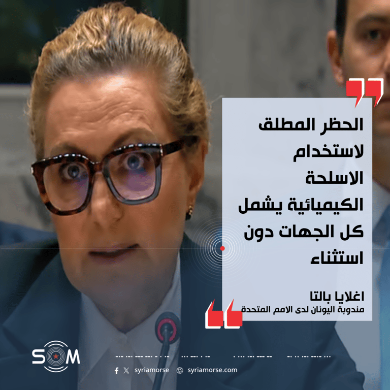 مندوبة اليونان لدى الامم المتحدة تؤكد دعم بلادها لسيادة سوريا وتفكيك السلاح الكيميائي