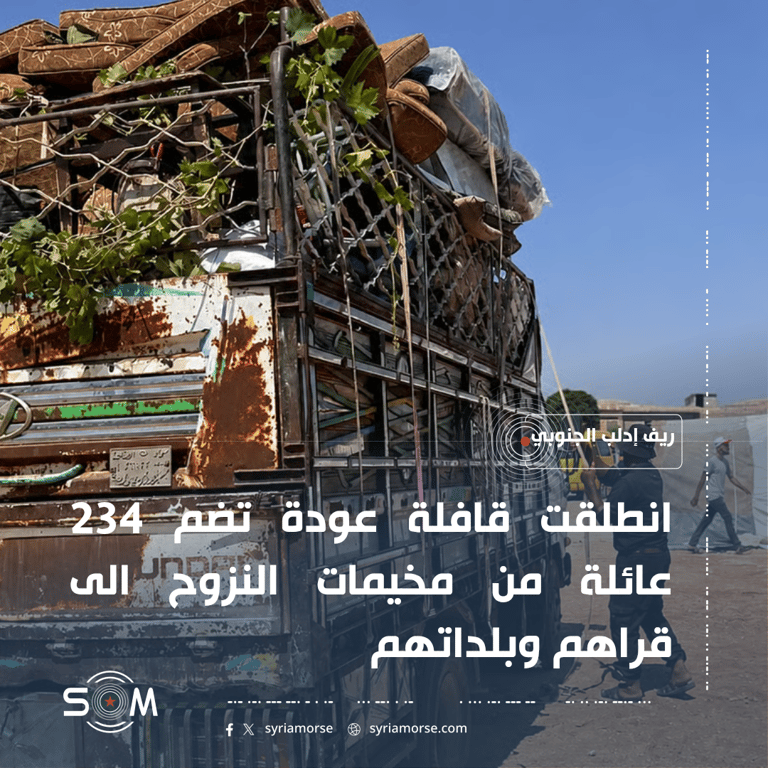 انطلاق قافلة عودة تضم 234 عائلة من مخيمات ريف إدلب الشمالي الموقع: ريف إدلب الجنوبي