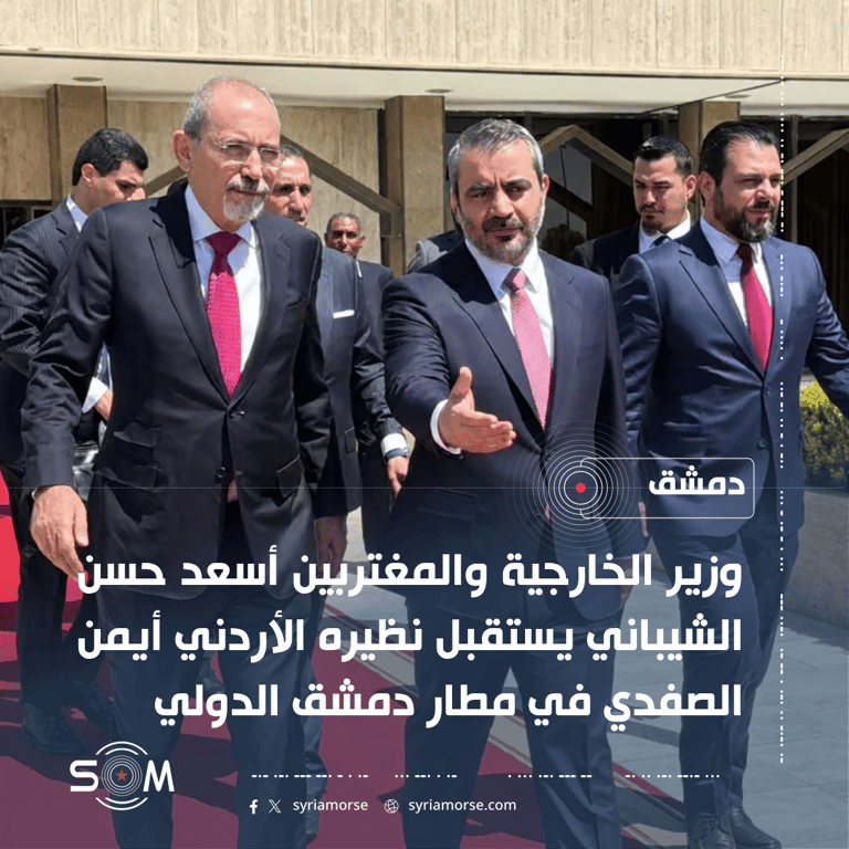 الشيباني يستقبل الصفدي في مطار دمشق الدولي الموقع: دمشق