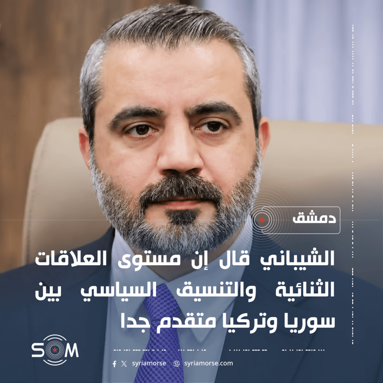 الشيباني يؤكد من دمشق تطور التنسيق السياسي بين سوريا وتركيا