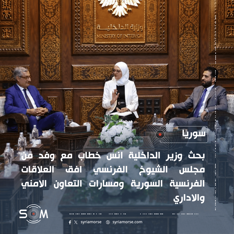 وزير الداخلية السوري يبحث مع وفد من مجلس الشيوخ الفرنسي التعاون الامني والاداري