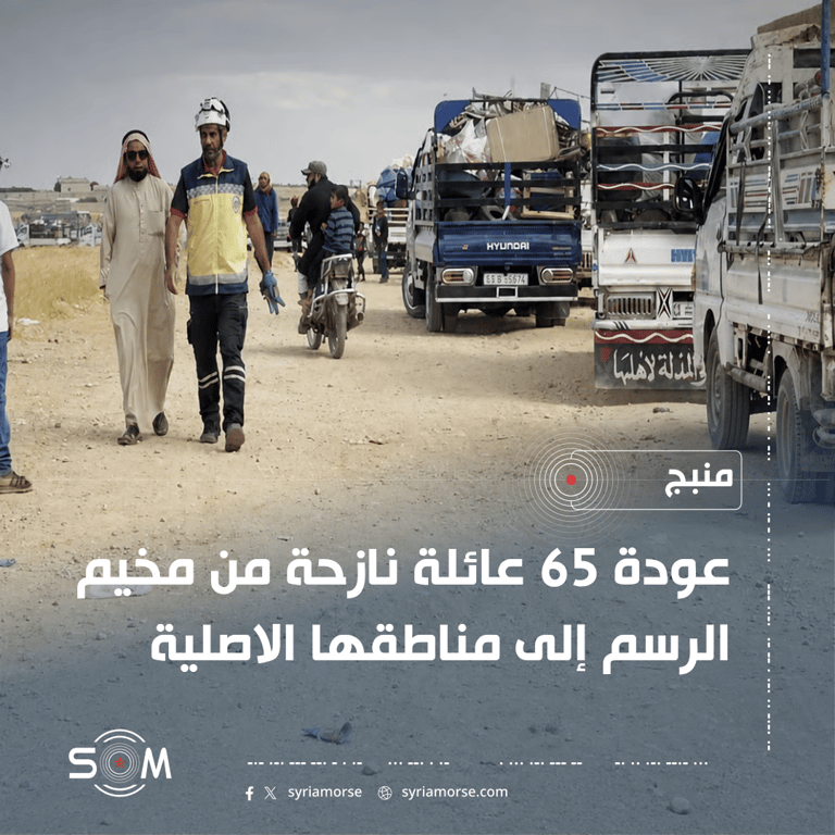 عودة 65 عائلة نازحة من مخيم الرسم قرب منبج إلى مناطقها الاصلية