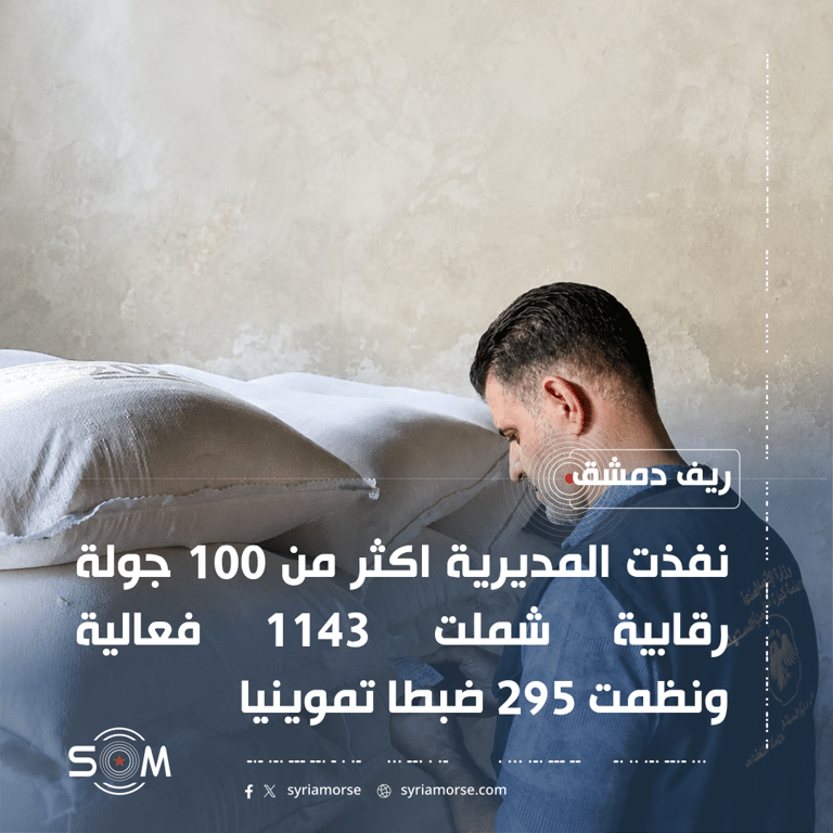 تموين ريف دمشق ينفذ اكثر من 100 جولة رقابية ويضبط 295 مخالفة