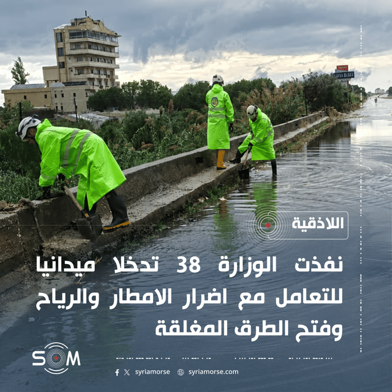 وزارة الطوارئ تنفذ 38 تدخلا ميدانيا لمواجهة تداعيات الحالة الجوية في 4 محافظات