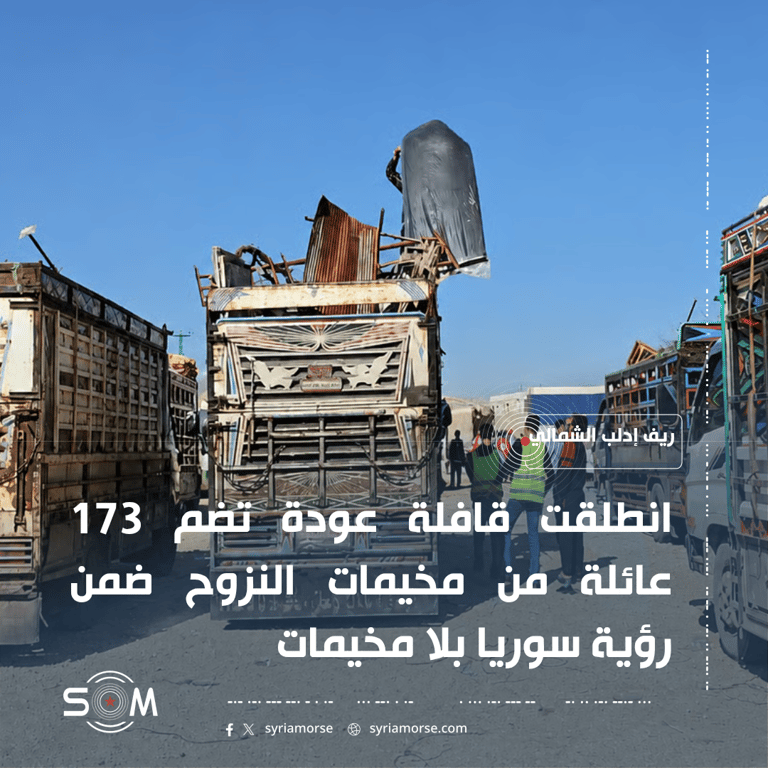 انطلاق قافلة عودة تضم 173 عائلة من مخيمات ريف إدلب الشمالي