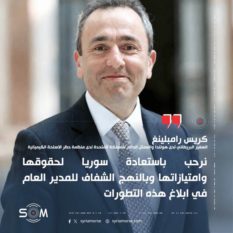 السفير البريطاني لدى هولندا يرحب بجهود سوريا في ملف الأسلحة الكيميائية