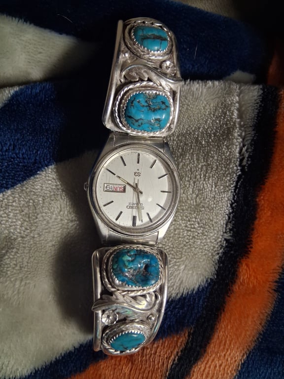 Appraised Seiko Quartz Native American Turquoise Watch For Sale