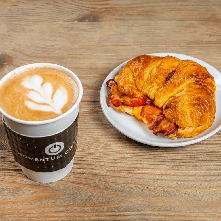 Hot Latte & Breakfast Croissant Sandwich