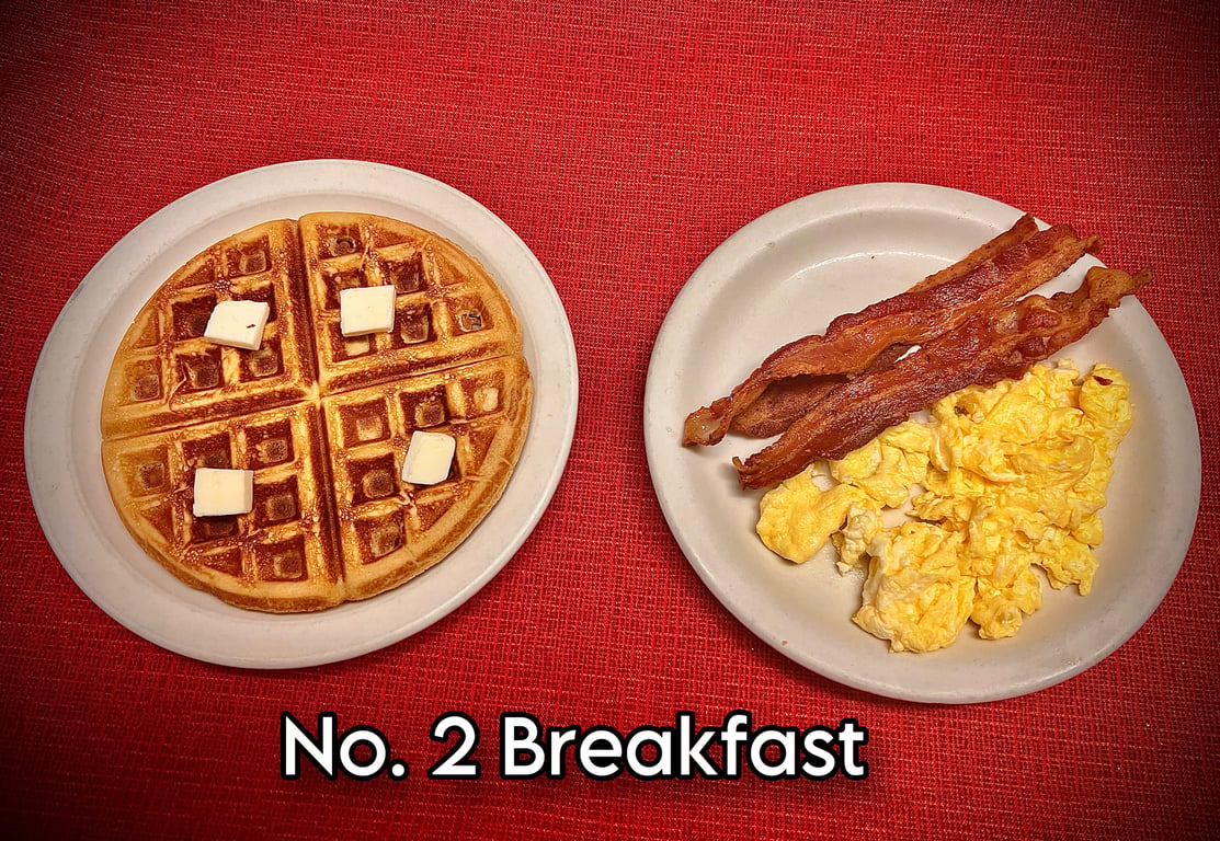 2 Eggs, Bacon/Sausage, Waffle