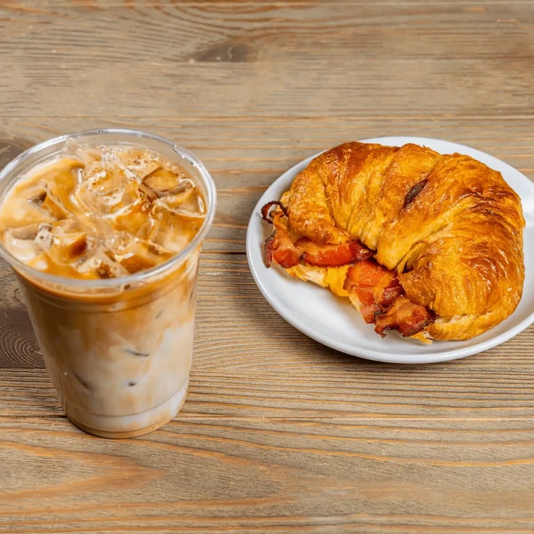 Iced Latte & Breakfast Croissant Sandwich