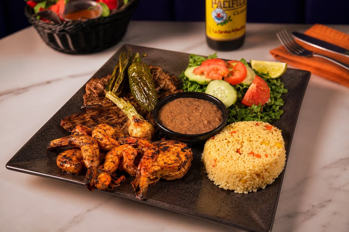 Carne Asada Con Camarones