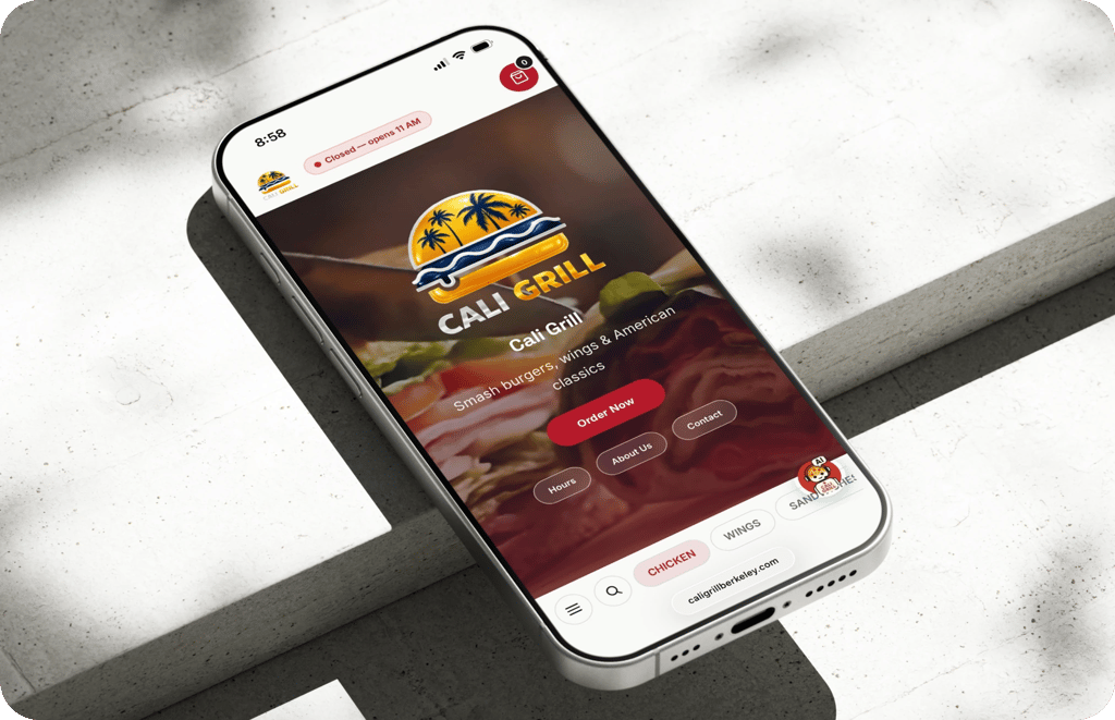 Cali Grill's ordering website on a phone