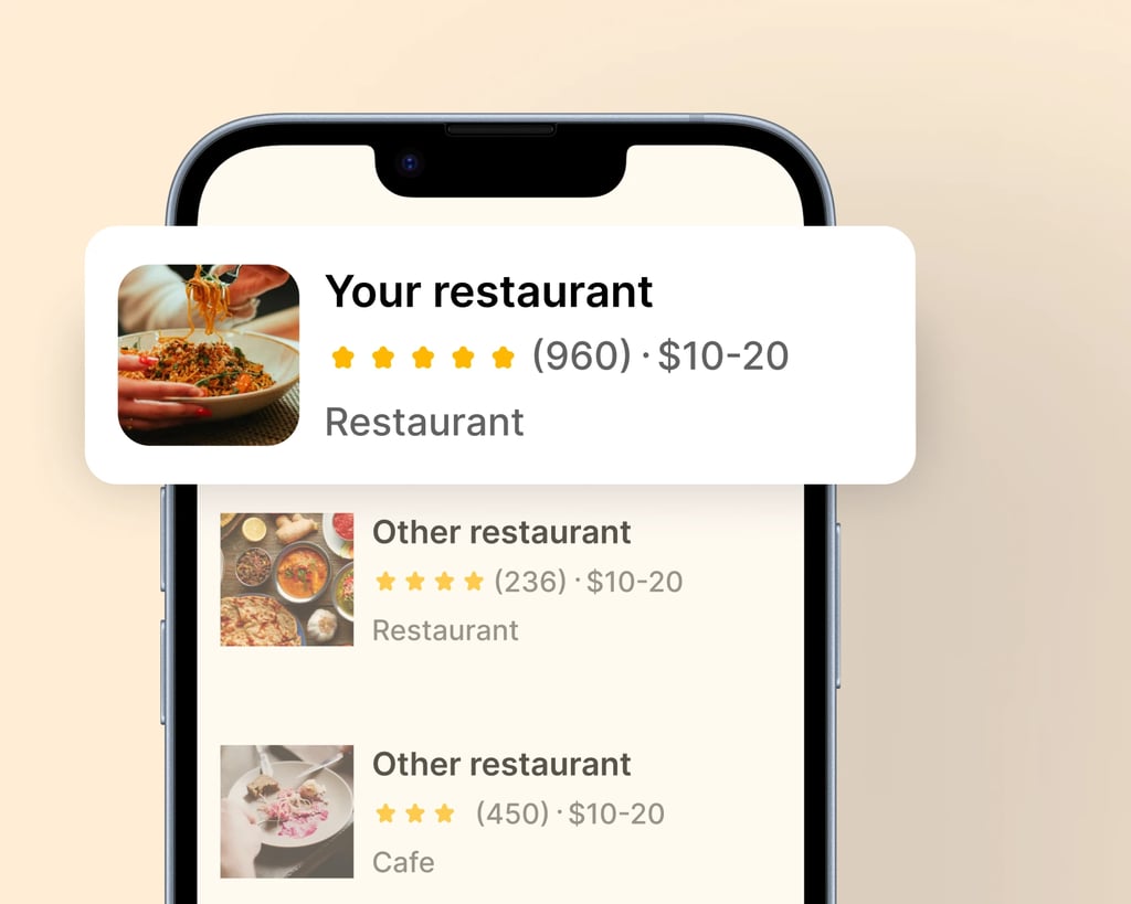 Your restaurant listed first in local search results, above other restaurants