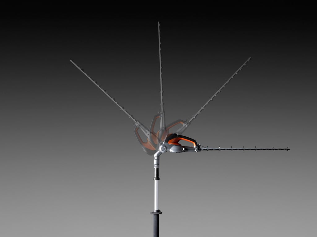 Nastavení úhlu střihací lišty umožňuje stříhání jak vysokých, tak nízkých živých plotů.